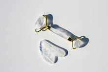 Load image into Gallery viewer, clear quartz guasha, guasha, face roller, clear quartz face roller, angel energy, earth angel energy, guasha, clear quartz properties