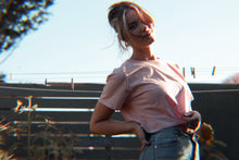 Load image into Gallery viewer, earth angel energy, angel energy crop, crop top, embroidered crop top, pink crop top, crop top in pink